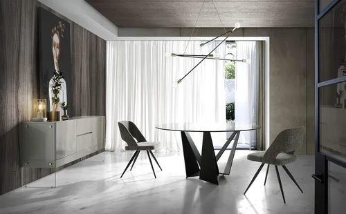 Vista 7 de Silla comedor tapizada en Tela y estructura de Patas en Acero epoxi Pintado