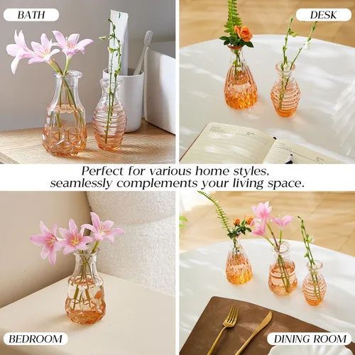 Vista 5 de Juego de jarrones de cristal para capullos de 20 piezas - Jarrones pequeños para flores a granel - Jarrones de cristal vintage surtidos para flores
