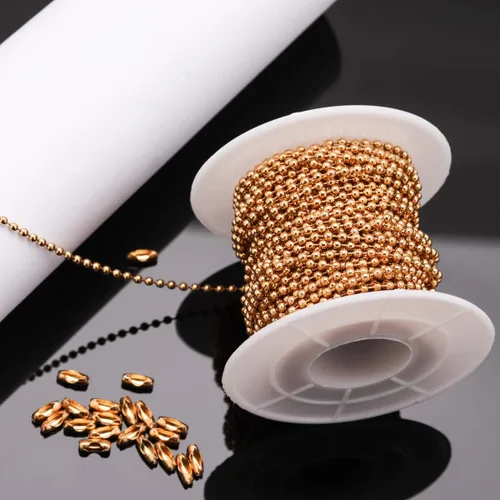 Vista 7 de Tiparts - Cadena con cuentas de bolas de 9.1 m de acero inoxidable de 18K dorado, con 20 broches conectores, juegos de cadena de cuentas de bolas