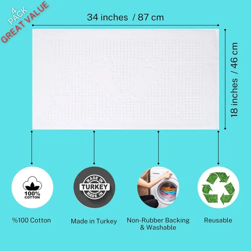 Vista 2 de Paquete de 4 tapetes de baño de algodón para toalla de baño, juego de 4 tapetes de baño turcos, 100% algodón, reversibles, lavables, absorbentes, 18
