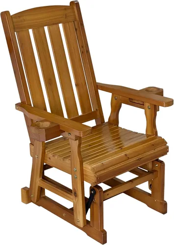 Vista 7 de Fortune Candy Planeador de madera para patio para una persona, con respaldo alto y asiento contorneado profundo, madera de abeto maciza, resistente