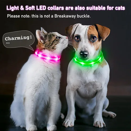Vista 4 de Collares iluminados para perros pequeños, medianos y grandes, collar de perro LED ajustable, collar recargable con brillo suave para perros y gatos