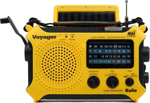 Vista 2 de Radio de alerta meteorológica Kaito KA500 de emergencia AM/FM/SW con 5 funciones Amarillo