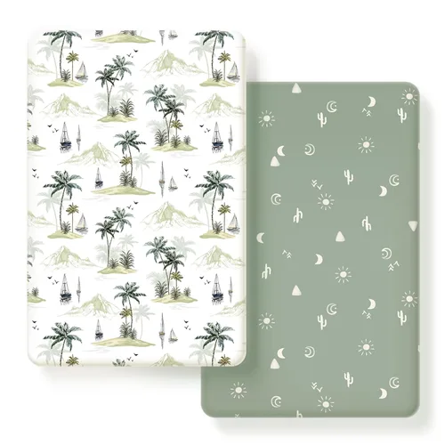 Vista 12 de Juego de 2 sábanas ajustables de punto de jersey elástico ultra suave para parque de juegos (Pack and Play), sábanas de cuna portátil/mini seguras