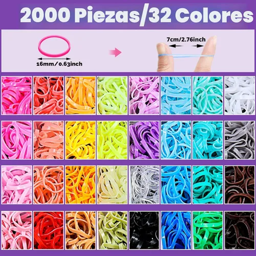 Vista 3 de Auroray Bandas de goma para el cabello pequeñas de 32 colores con 16 herramientas de peinado, 2000 piezas de ligas elásticas para el cabello de niña
