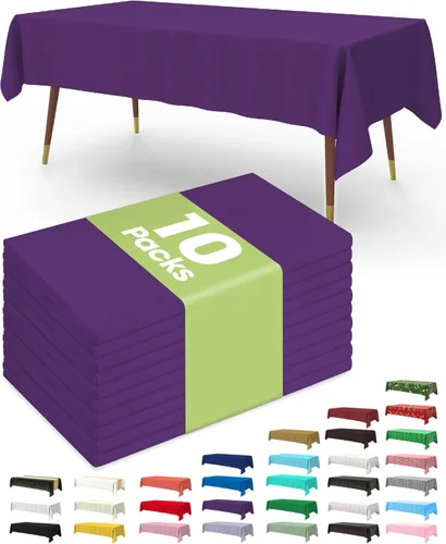 Vista 42 de Pureegg - Juego de 10 manteles de plástico desechables redondos de 84 pulgadas, para fiestas, picnics, bodas, manteles decorativos, redondos, Blanco