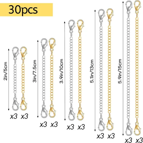 Vista 2 de winee 30 extensores de cadena para collares, extensores de collar para mujeres y niñas, extensores de cadena de acero inoxidable para joyería de 2