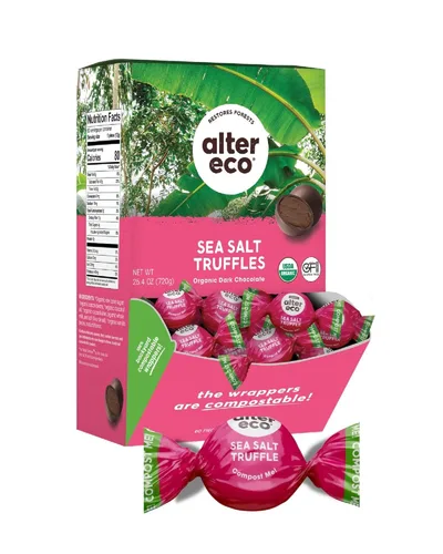 Vista 7 de Alter Eco Trufas de sal de mar oscuro profundo 58% cacao oscuro puro, comercio justo, orgánico, sin OMG, trufas de chocolate negro sin gluten