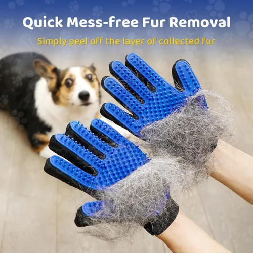 Vista 4 de HEALTHYPAWS Juego de 2 cepillos de aseo para perros Guante removedor de pelo de baño para mascotas con mango de anillo ajustable para cabello