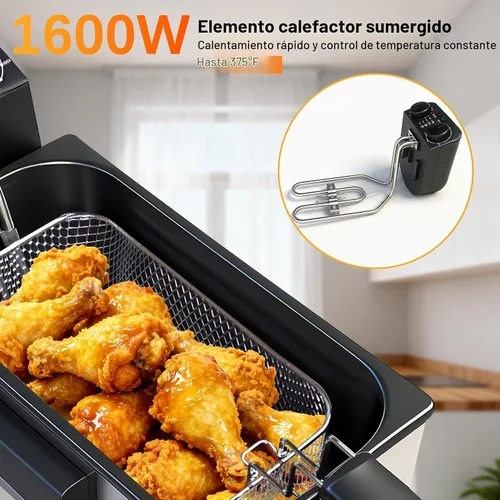 Vista 2 de CATTLEMAN Freidora con filtración de aceite, 1600W, 3L, acero inoxidable