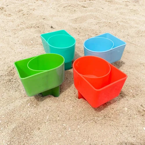 Vista 9 de Home Queen Portavasos de playa con bolsillo, soporte multifuncional para bebidas y lentes de sol, accesorio de playa, posavasos de arena, juego de 4