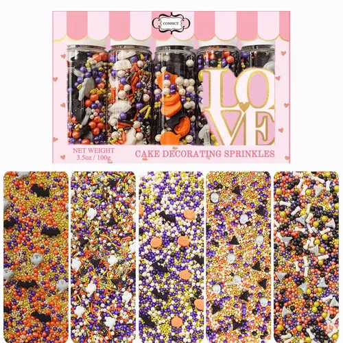 Vista 15 de Confect Sprinkles - Mezcla de perlas en plata, naranja, morado irlandés, negro y verde lima, bolas de discoteca comestibles para hornear, decoración