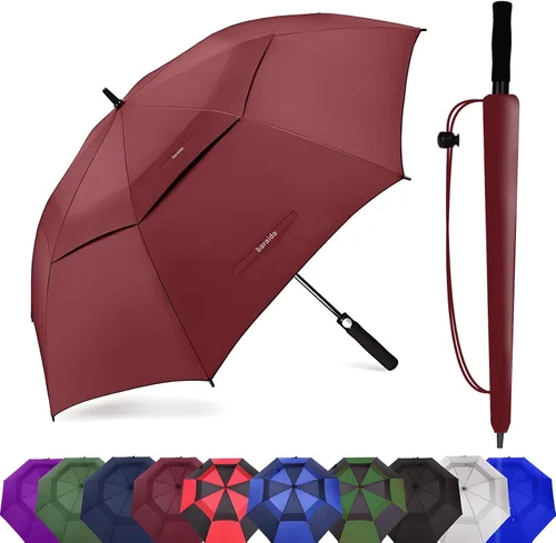 Vista 15 de Paraguas de golf extragrande de 62, 68 y 72 pulgadas, con doble dosel ventilado, resistente al viento, impermeable, de apertura automática