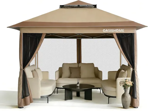 Vista 7 de Oasishome - Carpa plegable con configuración de un solo empuje, toldo portátil de 10'x10', con 4 paredes laterales, bolsa con ruedas, impermeable