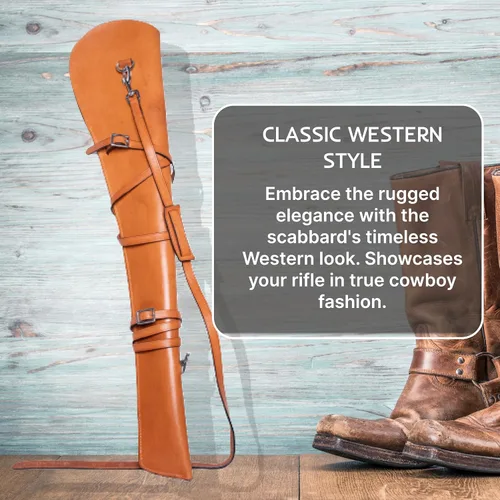 Vista 4 de Hulara Estuche de cuero para rifle occidental, funda de rifle de acción de palanca, funda de rifle de cuero para silla de montar, se ajusta a 20 a