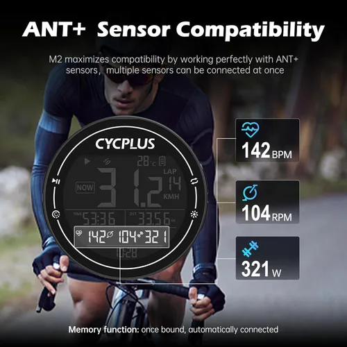 Vista 6 de CYCPLUS GPS Bike Computer, Wireless Cycling Computer, ANT+ Bluetooth Bicycle Speedometer Odometer IPX6 Waterproof, Rechargeable with 2.5″ Screen for