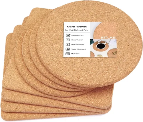 Vista 8 de Salvamanteles de corcho, salvamanteles de corcho grueso de partículas finas de alta densidad para platos calientes, posavasos de corcho resistente