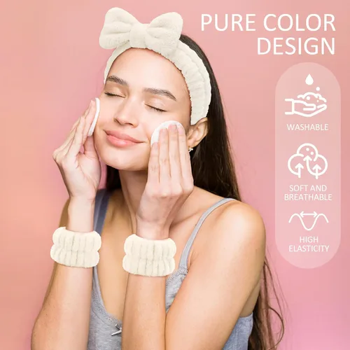 Vista 4 de EIMMBD Juego de diadema y pulsera, 9 piezas de microfibra para la cabeza y toallas de muñeca para lavar la cara, maquillaje, deportes, banda
