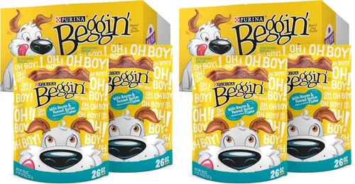 Vista 10 de Purina Beggin' Tiras con golosinas de carne real para perros, con sabor a tocino y mantequilla de maní, (paquete de 2) bolsas de 26 onzas
