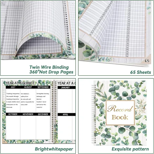 Vista 3 de Libro de registro de eucalipto, libro de registro para profesores, hojas verdes, suministros de oficina, regalos para profesores, aula, decoración