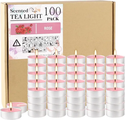 Velas aromáticas de rosa rosa, paquete de 100 velas votivas gigantes a granel, juego de velas de té sin humo para el día de San Valentín,