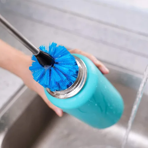 Vista 9 de MOSOLAN Cepillo para botellas de acero inoxidable con cabezal reemplazable, cepillo de mango largo para botellas de agua, cristalería, tazas