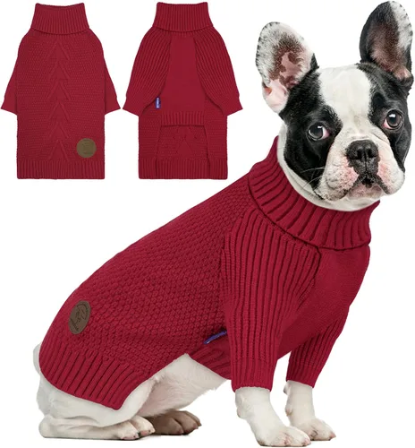 Vista 16 de cyeollo Suéter para perro pequeño, suéteres cálidos de cuello alto para perros pequeños, sudadera tejida para perrito con mangas, suéter de otoño e