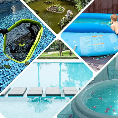 Vista 6 de Sepetrel Red de piscina, redes profesionales de skimmer de hojas de piscina para limpieza con bolsa grande de doble capa y resistente, marco