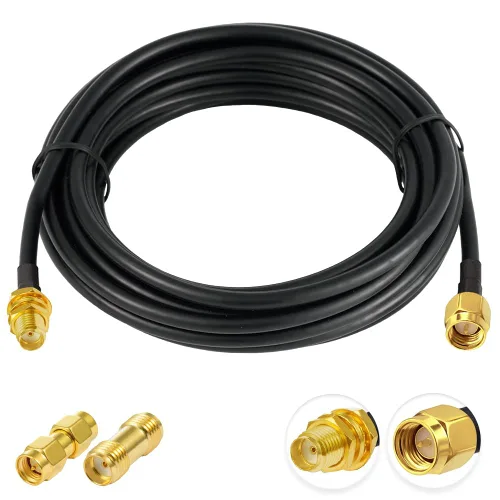Vista 7 de Cable SMA macho a SMA hembra, RG58, cable coaxial RF de 3 pies/3.3 ft + 2 adaptadores SMA para router, antena, potenciador de señal, adaptador