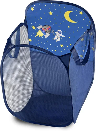 Vista 10 de Store & Score Cesta de Ropa Colgante para Puerta de Malla Plegable con Luces LED de Baloncesto Divertido para Niños que se Ilumina, Baúl