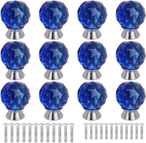 Vista 18 de 12 pomos de cristal de forma redonda de 1.18 pulgadas con tornillos, perilla de cajón para tirar, utilizada para cocina, tocador, puerta, armario