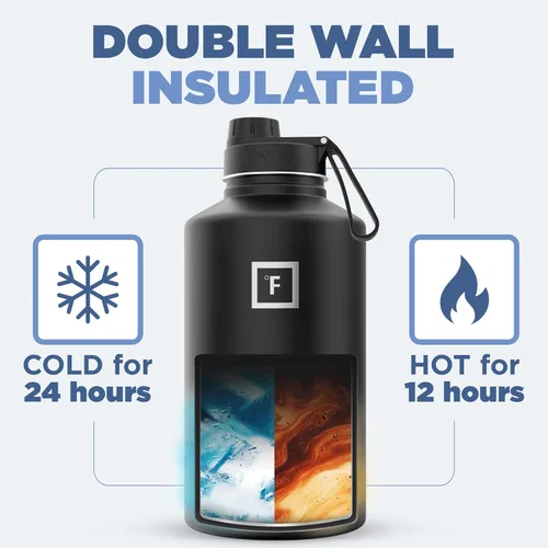 Vista 11 de IRON °FLASK - Botella deportiva de 14, 18, 22, 32, 40, 64 o 128 onzas, 3 tapas (boquilla), acero inoxidable aislado al vacío, doble pared moderna