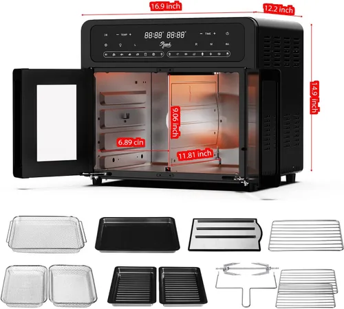 Vista 5 de Combo de horno tostador con freidora de aire de doble zona de 25.4 cuartos de galón, puerta de vidrio francesa, capacidad XL, rango de temperatura