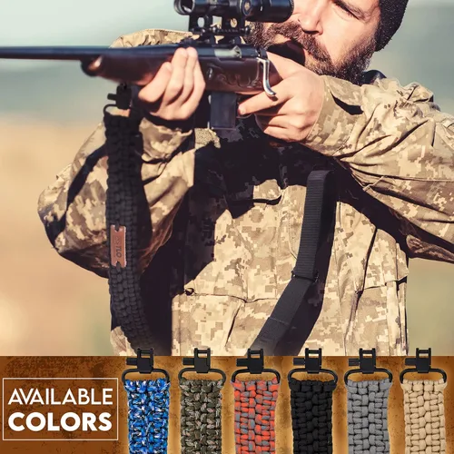 Vista 8 de TLO Outdoors Portafusil de Paracord – Portafusil Táctico de Rifle de 2 Puntos, Extra Ancho, Correa Ajustable con Enganches Giratorios para Rifle