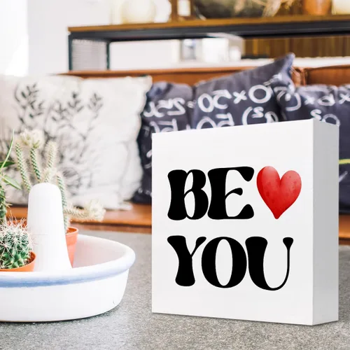 Vista 5 de Letrero de madera con texto en inglés «Be You», letreros de madera inspiradores, decoración de escritorio motivacional, decoración de madera