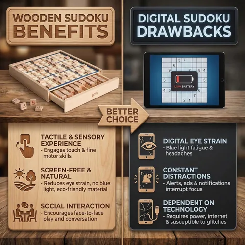 Vista 8 de BOHS Juego de Mesa de Sudoku de Madera con Cajón - con 100 Libros de Sudoku para Adultos - Juguetes de Mesa para el Cerebro