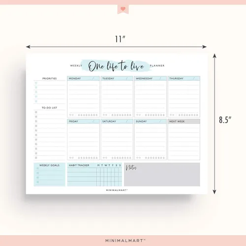 Vista 2 de Cute Weekly Planner By Minimalmart 50 Undated Tear-Off Sheets Personal Productivity Calendar Organizer For Daily Tasks, Appointments, Meal Prep