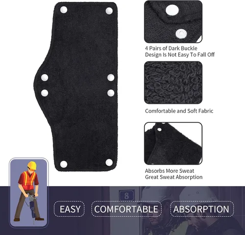 Vista 3 de 24 bandas para el sudor para casco, de algodón, con forro para casco, lavable, reutilizable, banda de seguridad, accesorios duros (negro)