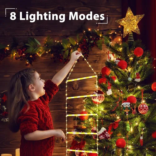 Vista 2 de Luces de escalera para decoración de Navidad, luces LED de Navidad de 3.3 pies para interiores con temporizador, 8 modos, luces decorativas
