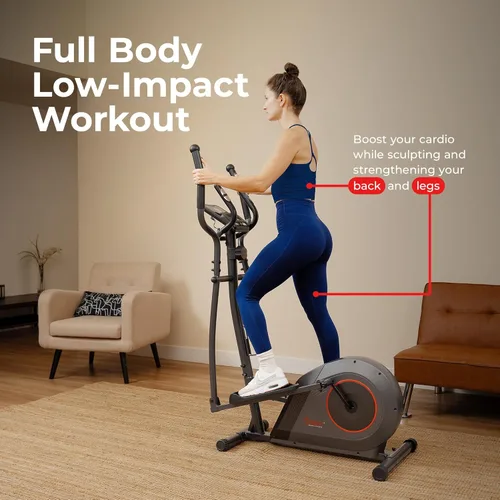 Vista 2 de Sunny Health & Fitness Smart Upright Elliptical w/Pulse Sensor Built-in, Indoor Full-Body Cross-Training & Cardio Exercise Machine for Home, Free