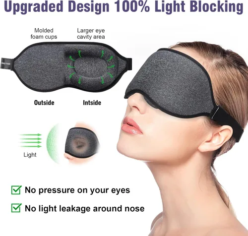 Vista 2 de YIVIEW Máscara de dormir para dormir de lado, bloquea la luz, extensiones de pestañas, amigable con extensiones de pestañas, máscara de ojos