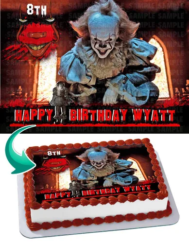 Cakecery Pennywise IT - Cartel comestible para pastel de cumpleaños, 14 hojas
