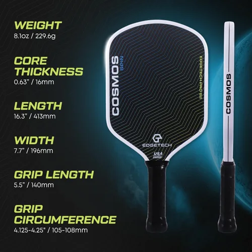 Vista 3 de Cosmos Spin Edgetech Pickleball 0.630 in Paddle + Cover Superficie de doble capa - Base de tejido de titanio - Superficie de fibra de carbono