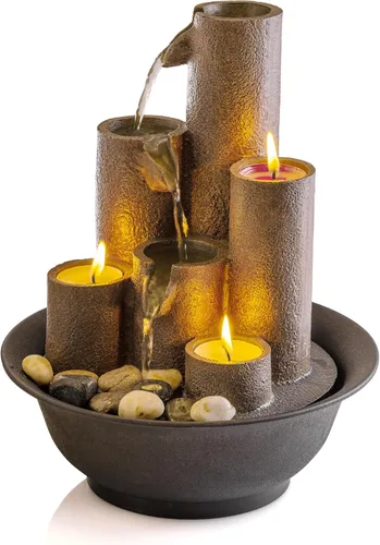Vista 12 de Alpine Corporation WCT202 Fuente de agua escalonada de mesa interior con 3 velas para escritorio y mesa, 11 pulgadas, marrón