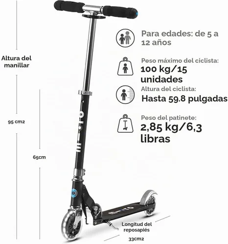 Vista 3 de Micro, Micro Sprite LED, 2-Wheel Foldable Aluminum Kids Scooter