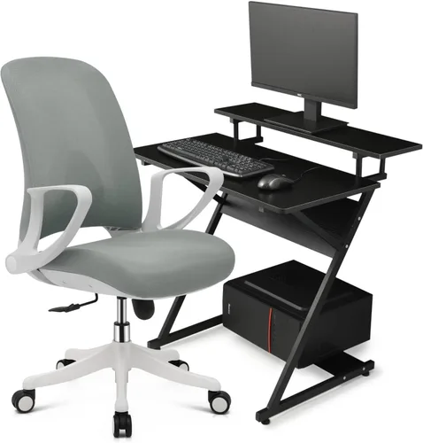 Magshion Juego de escritorio y silla, silla de oficina ergonómica de malla con soporte lumbar y escritorio de computadora para computadora portátil