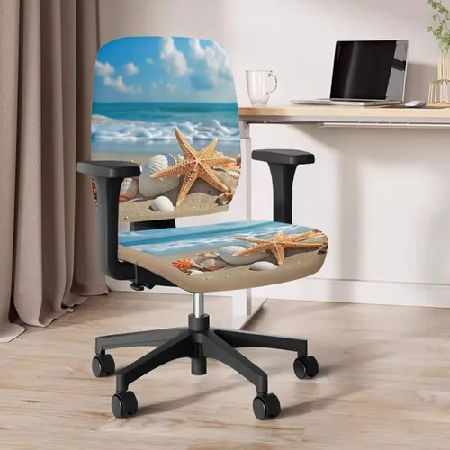Vista 4 de Funda para silla de oficina, con temática de playa, funda elástica para silla de oficina, funda elástica de 2 piezas, funda para silla