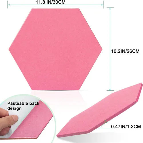Vista 2 de 6 azulejos hexagonales de fieltro para pared, tablero de corcho autoadhesivo, tableros de anuncios hexagonales con pasadores, tablero de corcho