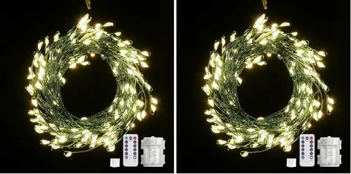 Vista 13 de Guirnalda de 120 luces LED, cadena de luces de 14.7 pies con control remoto, 8 modos de temporizador, luces parpadeantes, funciona con pilas, luces