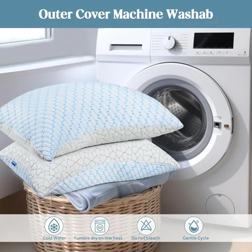 Vista 7 de WOLKI Juego de 2 almohadas de espuma viscoelástica de tamaño estándar, almohadas de espuma viscoelástica triturada de media luna, almohada ajustable